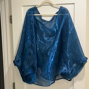 Aomei Sheer Blue Kimono Top Sheer Tunic Blue 2XL Women’s Ballon Sleeve Drappy